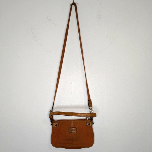 Vintage Fossil Orange Leather & Canvas Crossbody Clutch Bag w/ Shoulder Strap‎ - Picture 8 of 15